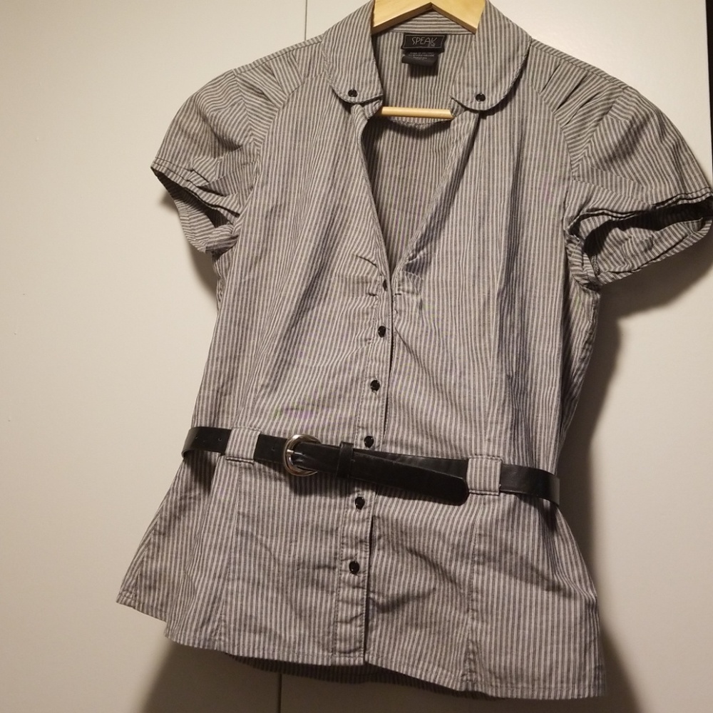 Stripe blouse with belt